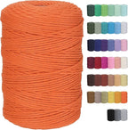 Cotton Macrame Cord 3mm 328yards Natural Colored Macrame Supplies, Soft Craft Cotton Rope for Plant Hanger Wall Hanger Dreamcatcher (Mustard)