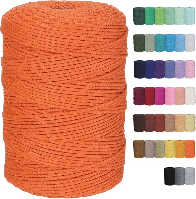 Cotton Macrame Cord 3mm 328yards Natural Colored Macrame Supplies, Soft Craft Cotton Rope for Plant Hanger Wall Hanger Dreamcatcher (Mustard)