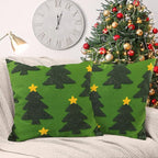 Green Christmas Tree Embroidery Decorative Throw Pillow Covers 18 x 18 Set of 2, Xmas Pine Trees Tufted Porch Outdoor Home Decor, Winter Holiday Plush Faux Fur Jacquard Sofa Couch Cushion Case