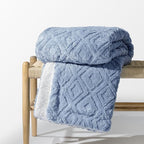 EverGrace Jacquard Boho Sherpa Fleece Throw Blanket for Couch, Super Soft Cozy Fuzzy Plush Blankets for All Seasons, Reversible Thick Warm Blanket for Bed, Sofa, Living Room, Blue Linen, 60" x 80"