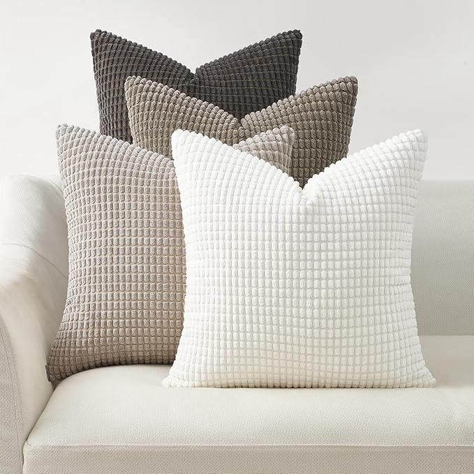 Topfinel Neutral Grey Pillow Covers Set of 4,Boho Sofa Throw Pillows Covers for Couch-Multi Combo 20" x 20" Set of 4-Corduroy Textured Fun Holiday Home Decor Euro Shams