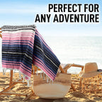 Hydration Nation Authentic Large Handwoven Mexican Blanket - Soft Yoga- Durable Serape- Lightweight Falsa, Beach, Camping, Picnic, Outdoor Blanket 70"x50" - Rose Pastel