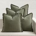 MIULEE Decorative Couch Pillow Covers Neutral Linen Fringe Throw Pillows Set of 4 Boho Farmhouse Cushions Soft Accent Pillowcases for Bed Couch Sofa Living Room Spring Decor 18x18 Inch Olive Green