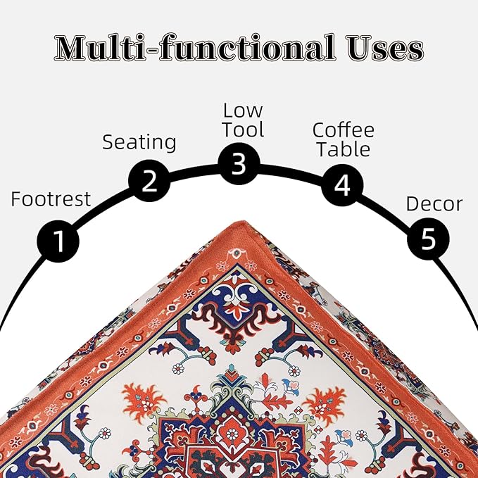 Unstuffed Pouf Cover Ottoman Footrest Bohemian Chenille Foot Stool Floor Bean Bag 20x20x8 Inches for Living Room Bedroom Home Decor (Orange, Square)
