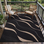 Tangsoo Easy Jute Outdoor Rug,Washable Thin 4x6 Area Rug for Patio,Non Slip Black Wavy Lines Indoor Carpet Farmhouse Modern Throw Mat for Front Porch Balcony Living Room Diningroom