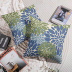 Blue Green Pillow Covers 18X18 Inch Set of 2, Spring Summer Floral Dahlia Flower Cream Decorative Throw Pillow Covers Outdoor Modern Farmhouse Cushion Case for Home Couch Sofa Bed Decor