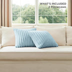 Bedsure Double-Side Striped Throw Pillow Covers 18x18 Set of 2, Spring Fluffy Light Blue Soft Decorative Pillow Covers, Home Decor for Couch Sofa Living Room Bedroom