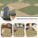 Lahome Colette Green Checkered Easy Jute Rug, 3x5 Washable Outdoor Rug Neutral Rug for Entryway, Checkerboard Non Slip Non Shedding Floor Carpet for Living Room Front Door Porch