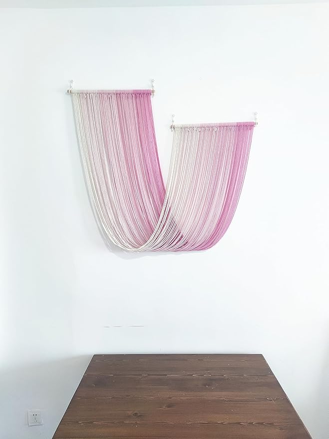 QULBUJ Dip Dye Large Macrame Wall Hanging Tie-Dye Yarn Tapestry Home Boho Wall Decor Ombre Art Headboard Bedroom Living Room 52" Wx34 L,Pink