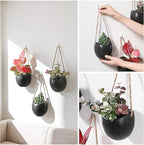 Set of 3 Ceramic Hanging Planters for Small Plants & Artificial Greenery, Wall Decor for Bathroom Living Room Bedroom Home Office Corridors