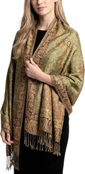 Achillea Reversible Paisley Pashmina Rave Scarf – Exotic Indian Shawls and Wraps for Evening Dresses, Festivals, All Seasons