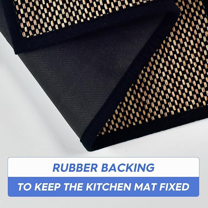 Artoid Mode Washable Non-Skid Kitchen Rugs and Mats Set of 2, Rubber Backing Home Decor Kitchen Mats for Floor Front of Sink Black - 17x29 and 17x47 Inch