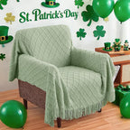 inhand Basil Green Knitted Throw Blanket for Couch and Bed, St. Patrick’s Day Lucky Spring Gifts Throw for Her or Him, Soft Farmhouse Woven Blanket with Tassel, Lightweight Decorative, 50"x60"