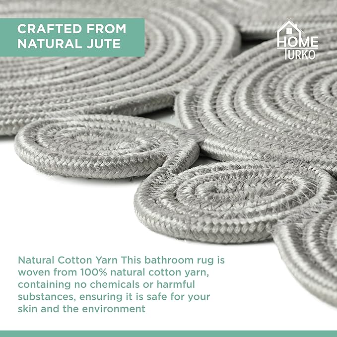 Boho Jute Bath Mat | Handmade Washable Toilet Rug | Modern Bathroom Rug | Double Sided Woven Boho Bathroom Decor | 23.6 x 15.7 inches