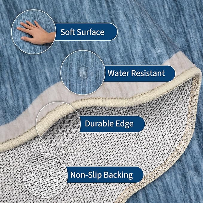 GarveeHome Scalloped Washable Area Rug 8 x 10 Rug for Living Room Modern Blue Rug Non Slip Throw Rugs Distressed Large Bedroom Area Rug Stain Resistant Carpet for Dining Room Nursery 8 ft x10 ft Blue