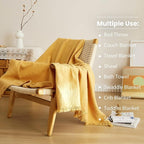 Simple&Opulence Cotton Muslin Throw Blanket 4 Layers for Bed, Couch, Woven Gauze Blanket with Tassels, Soft Lightweight Cozy Pre-Washed Breathable Farmhouse Decoration for All-Season(Yellow)