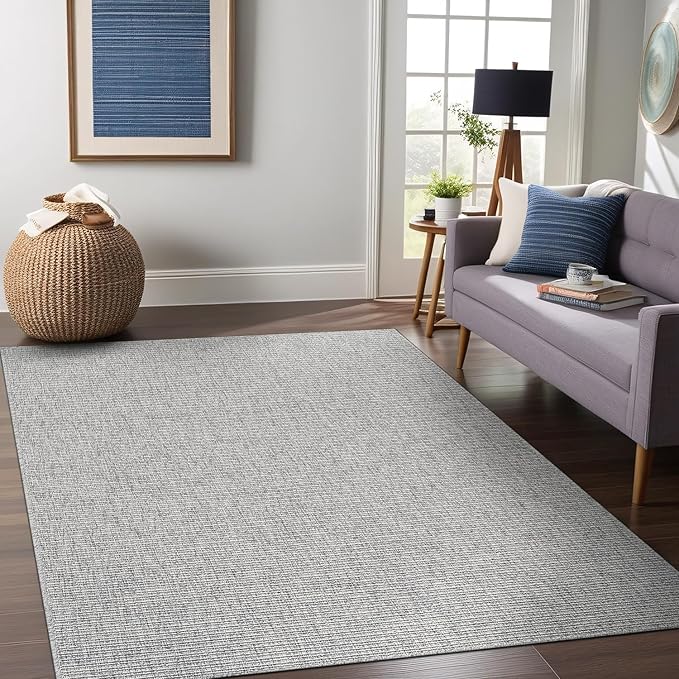 Beverly Rug Easy Jute Gray Rug 8x10 Solid Washable Durable Outdoor Indoor Area Rugs for Living Dining Room Patio Office Stain Resistant Non Shedding Casual Indoor Outside Carpet 8 x 10 Gray