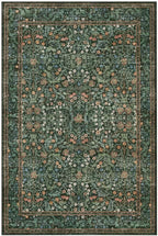 5x7 Area Rugs for Living Room Bedroom, Large Washable Rug, Green Vintage Floral Boho Rug, Non Slip & Low Pile Faux Wool Thin Carpet for Indoor Dining Room and Kids Room(Green 5x7ft)