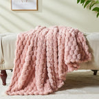 NEWCOSPLAY Super Soft Queen Blanket Pink Premium Silky Flannel Fleece 3D Clouds Stylish Jacquard Lightweight Bed Blanket All Season Use 350GSM (Pink, Queen(90"x90"))
