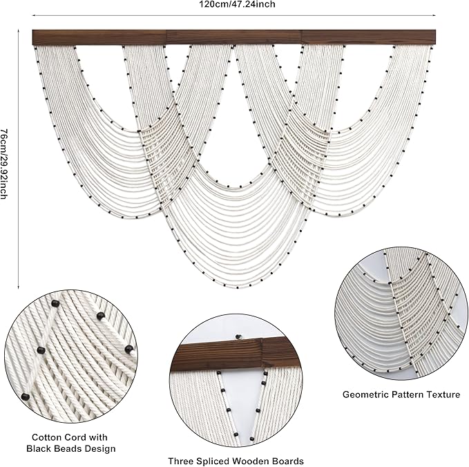 HVEST Large Macrame Wall Hanging Boho Decor- White Bohemian Macrame Wall Art- Geometric Modern Craftsmanship Handmade Woven Tapestry for Bedroom Living Room Backdrop- 47W X 30L inches