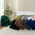 Throw Blanket for Couch, Dark Grey Luxury Knitted Throws 50"x60", Textured Blankets with Handmade Fringe Tassels for Bed Sofa Decorative, Chunky Soft Farmhouse Boho Home Decor