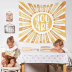 WARDOS Boho Sunshine Tapestry, You Are Inspirational Tapestry Wall Hanging, Colorful Boho Sun Positive Affirmation Wall Blanket Decor for Kids Room Nursery Playroom Classroom, 50x60 Inch (yellow)