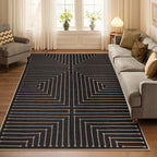Lahome Neutral Geometric Outdoor Rug, 5x7 Black Living Room Dining Room Rug Indoor Outdoor Carpet, Farmhouse Rhombus Non Slip Non Shedding Carpet for Patio Deck Office Classroom