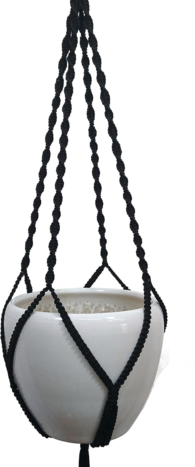 4 Legs Polypropylene Fiber Rope Macrame Plant Hanger Hanging Planter Holders Black& White Color, 48-inches for 10-12" Pot (Black)