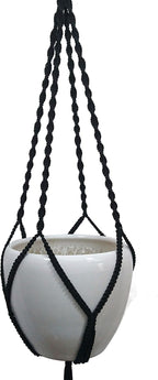 4 Legs Polypropylene Fiber Rope Macrame Plant Hanger Hanging Planter Holders Black& White Color, 48-inches for 10-12" Pot (Black)
