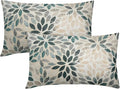 Kawani Teal Dahlia Lumbar Pillow Covers 12X20 Inch Turquoise Geometric Flower Decorative Pillow Cases Set of 2 Beige Tan Gray Floral Throw Pillows for Cushion Sofa Couch Farmhouse Outdoor