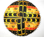 CRAFT KALA 32" Round Large Round Bohemian Floor Pillow Pouf Cover Mandala Meditation Room Pillow Cover for Adults Boho Seating Poufs Cushion Cover for Kids Playroom Yellow Zodiac