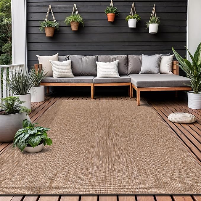 Washable Indoor Outdoor Rug 5x7 Weather Resistant Area Rugs Modern Solid Jute Rug for Porch Deck Balcony Backyard Patio Outside Carpet (5 X 7 Jute Beige)