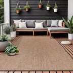 Washable Indoor Outdoor Rug 5x7 Weather Resistant Area Rugs Modern Solid Jute Rug for Porch Deck Balcony Backyard Patio Outside Carpet (5 X 7 Jute Beige)