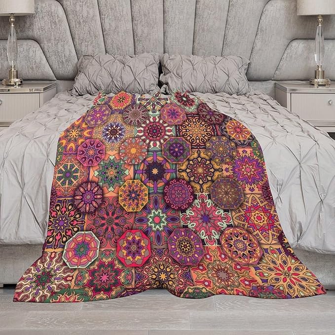 Mandala Indian Bohemian Throw Blanket Paisley Purple Floral Boho Abstract Tribal Blanket for Sofa Bed Couch Chair Or Dorm 30"x40"