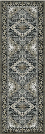 Lessymo Washable Runner Rug for Hallway, Black Brown 2.6 x 8 Entryway Rugs Boho Faux Wool Low Pile Long Rug for Bedroom, Floral Medallion Vintage Rugs with Non-Slip Rubber