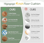 Washable Floor Pillow Cushion for Adults, Meditation Cushion Pillow, Removable Tufted Blended Corduroy Cover, Large Square Floor Sitting for Tatami Living Room or Yoga, 2Pack, Machine Washable