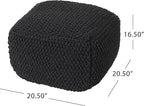 Christopher Knight Home Joyce Knitted Cotton Square Pouf, Dark Grey Small