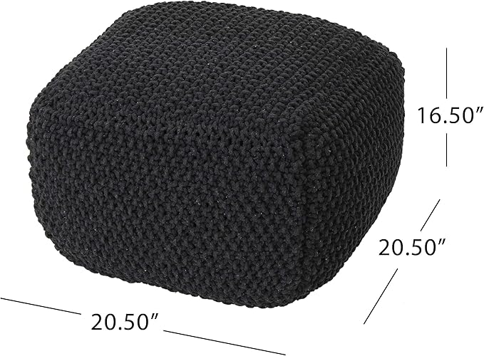Christopher Knight Home Joyce Knitted Cotton Square Pouf, Dark Grey Small