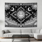 Accnicc Black and White Sun and Moon Tapestry Hippie Boho Celestial Wall Tapestry for Bedroom Aesthetic Vintage Plant Spiritual Small Tapestries Wall Hanging for Dorm Living Room Decor 48 x 36 Inch