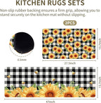 Sunflower Rugs for Kitchen Floor, Anti Fatigue Mats for Kitchen Floor Non Slip, 2PCS Rubber Kitchen Mat, Farmhouse Washable Cushioned Carpet Rug for Sink Laundry 5.7"×27.5" +15.7"×47" Black and White