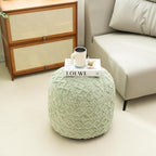 Round Stuffed Pouf Ottoman for Foot Rest, Faux Fur Poufs with Foam Chunk Filling, Storage Ottoman Pouf Foot Stool Cushion, 20 X 15 InchFloor Poufs Foot Rest for Living Room Bedroom Home Decor (Green)
