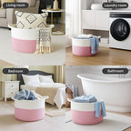 ShellKingdom Laundry Basket, Large Natural Rope Woven Storage Basket with Handles for Home, Living Room, Laundry, Storage Organizer for Blankets, Clothes, Toys, 13.78 x 21.65 INCH (2-Toned White Pink)