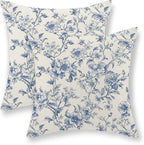Blue Pillow Covers 20x20 Set of 2 Blue and Cream Floral Chinoiserie Throw Pillows Vintage Rustic Toile Flower Decorative Pillow Cases Outdoor Chinoiserie Decor Cushion Case for Couch Bed Sofa