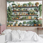 EOBTAIN Green Plant Wall Tapestry Cactus and Floral Potting on Bookshelf Tapestries Wall Hanging Botanical and Reading Home Wall Decor for Bedroom Living Room College Dorm 92x70 Inch