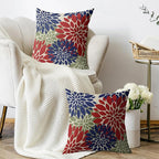 Blue Green Red Pillow Covers 24X24 Inch Set of 2, Modern Dahlia Floral Print Decorative Throw Pillow Covers Outdoor Farmhouse Cushion Case for Home Couch Sofa Bed Decoration