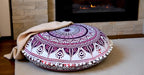 CRAFT KALA Round Mandala Meditation Cushion Cover, Floor Pillow or Cushions Cover, Yoga Seat Cover Seating Poufs Cover for Living Room 32", Pink Trishul