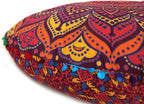 INDIAN CRAFT CASTLE New Orange Ombre 24" Mandala Barmeri Large Floor Pillow Cover Cushion Meditation Seating Ottoman Throw Cover Hippie Decorative Zipped Bohemian Pouf Ottoman Pom Pom Cases 24" Round