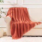 BATTILO HOME Orange Fall Throw Blanket for Couch Sofa, Knitted Decorative Blankets Throws Halloween Throw Blanket Fall Decorations Home Decor (Salmon, 50"x60")