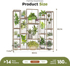 Bamworld Plant Shelf Indoor Hanging Plant Stand Outdoor Large Plant Shelves Tall Flower Holder wooden plant stand for Multiple Plants Plant Rack for Living Room Balcony Decor Garden Clearance Deals 17 Pots Plant Table