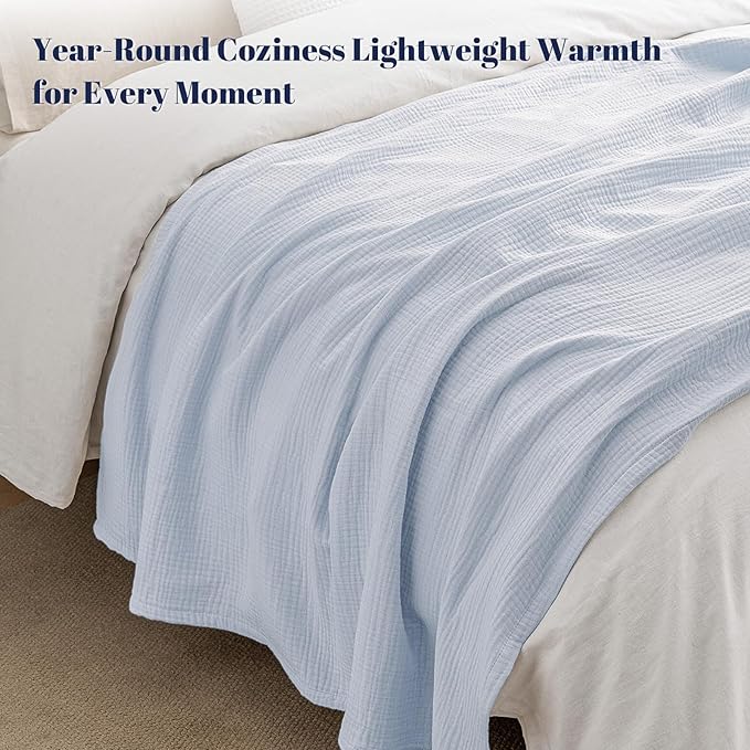 PHF 100% Cotton Muslin Blanket King Size 108"x90", 4-Layer Lightweight Gauze Throw, Breathable Cloud-Soft Minimalist Blanket for Bed, Couch, Camping & Baby, Ancient Water, Ideal Gift